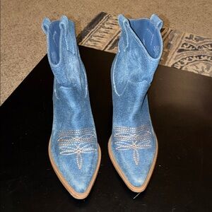 Marc Fisher Denim Blue Western Ankle Boots